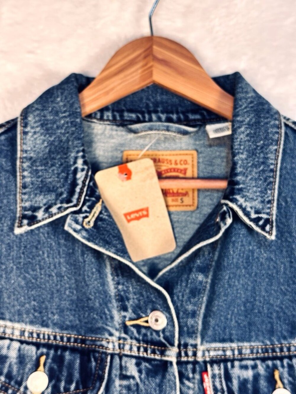 Levi's 90's Trucker Jacket Small Shrunken Rhinestone Denim Jacket D.Wash Western - Picture 4 of 13